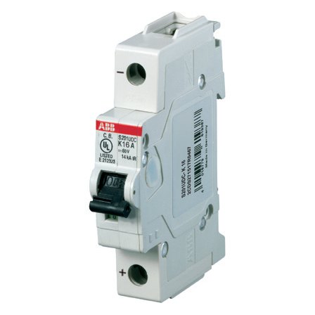 ABB S200UDC-K DC miniature circuit breaker, K curve, 1–63 A, 1–2 pole, UL 489