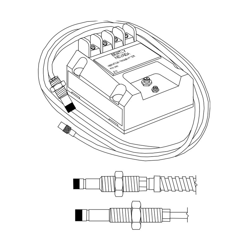 Bently Nevada 991 thrust transmitter, 2-wire 4–20 mA axial position, with 3300 NSv proximity probe
