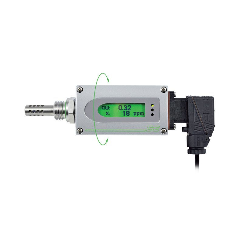 E+E EE381 moisture-in-oil transmitter, water activity and ppm, to 120 °C and 100 bar, optional display