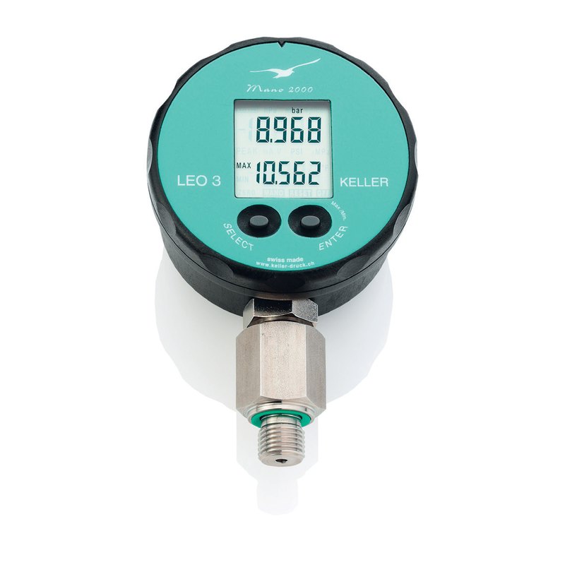 Keller LEO 3 loop-powered pressure transmitter with digital display, 4–20 mA + RS485, −1…3 to 0…1,000 bar