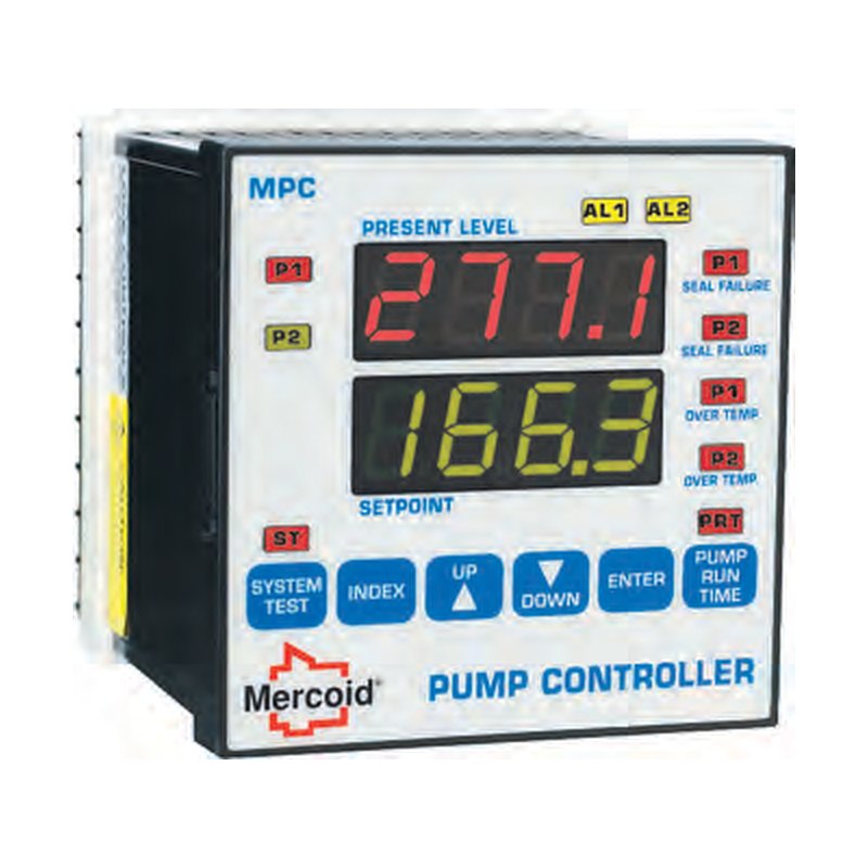 Mercoid MPC ¼ DIN pump controller with alternation, seal-failure and over-temperature monitoring, 4–20 mA input