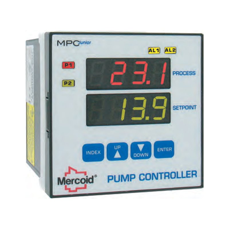 Mercoid MPC Jr ¼ DIN level / pump controller, one or two pumps with alternation, 4–20 mA input, 24 V loop supply