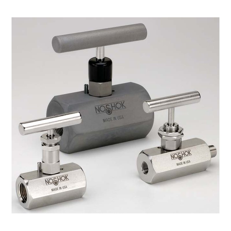 NOSHOK 400 Series hard-seat needle valves, 690 bar, steel or 316 SS, ¼ to 1½ NPT, blow-out-proof stem