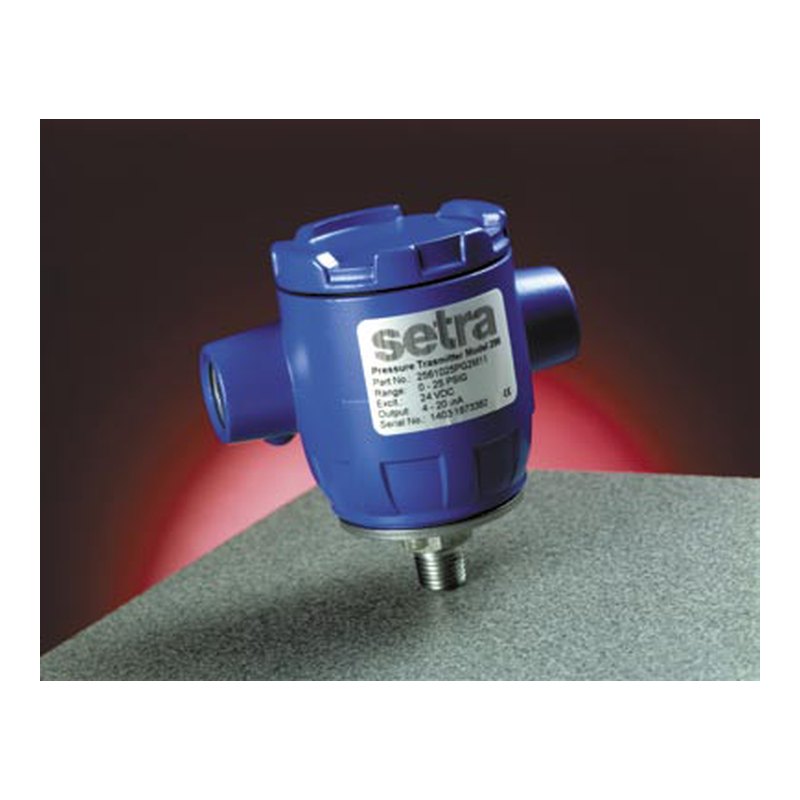 Setra 256 industrial gauge pressure transducer, 0–1 psi to 0–10,000 psi, 4–20 mA or 0.1–5.1 V, NEMA 4