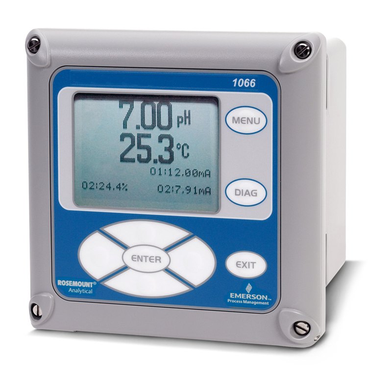 Rosemount 1066 loop-powered single-channel liquid analysis transmitter, pH/ORP, conductivity, chlorine, DO, ozone, HART or FOUNDATION Fieldbus, IS